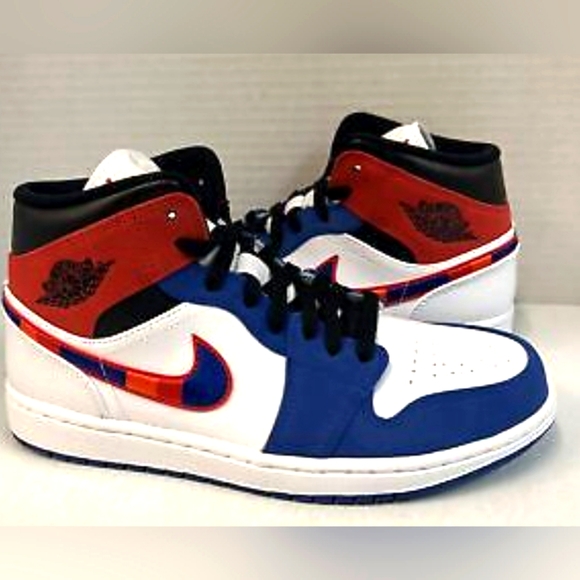 Nike Jordan 1 Mid Multicolored Swoosh patriotic Red White Blue Men 7Y Women 8 main image 5